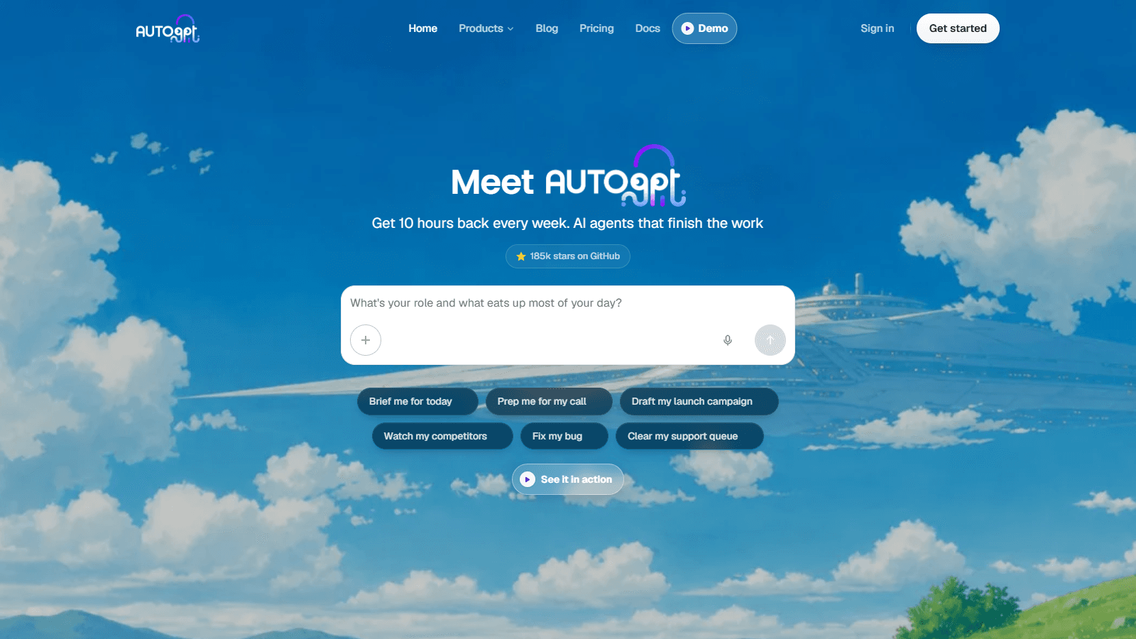 AutoGPT public product homepage