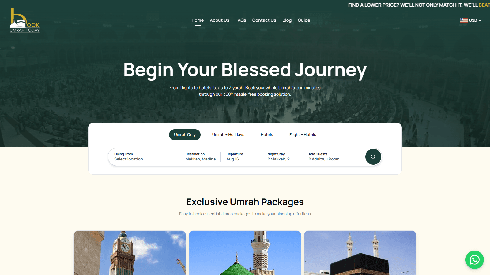 Book Umrah Today live package-search homepage