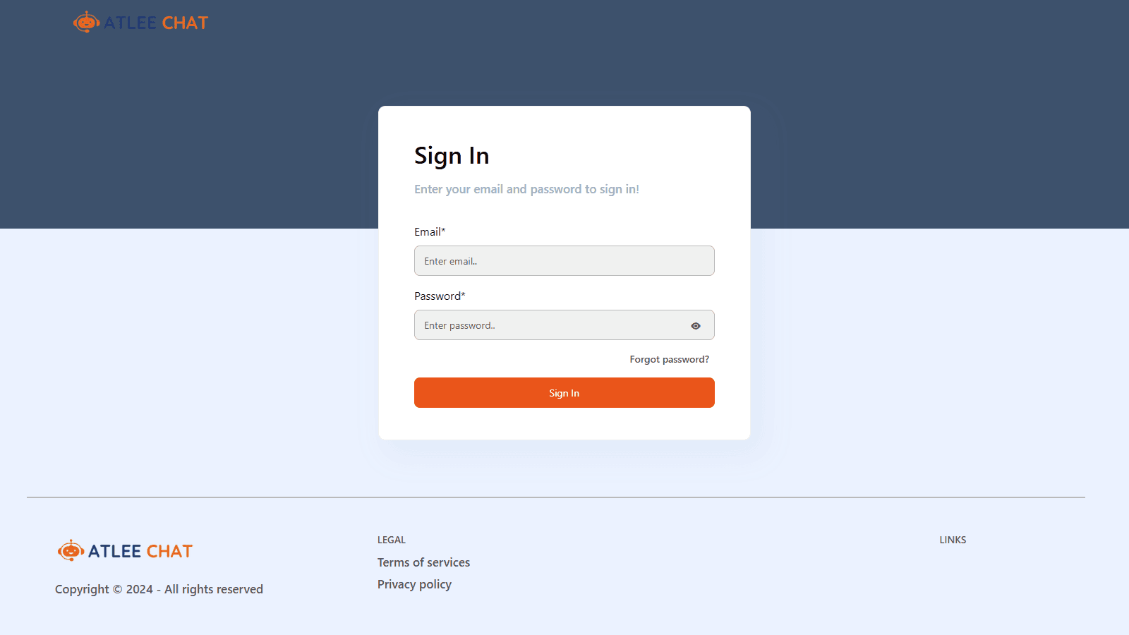 Atlee Chat production sign-in screen