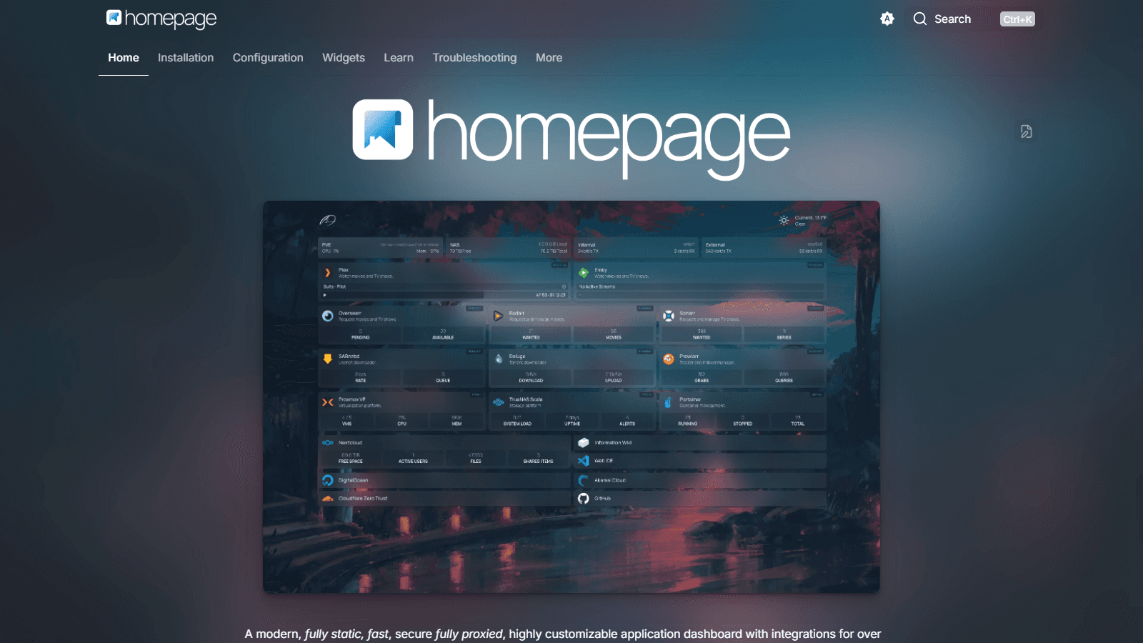 Homepage open-source project documentation site